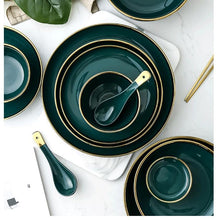 Load image into Gallery viewer, Dark green gilt ceramic plate