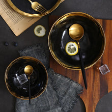 Load image into Gallery viewer, Round white black ceramic salad bowl